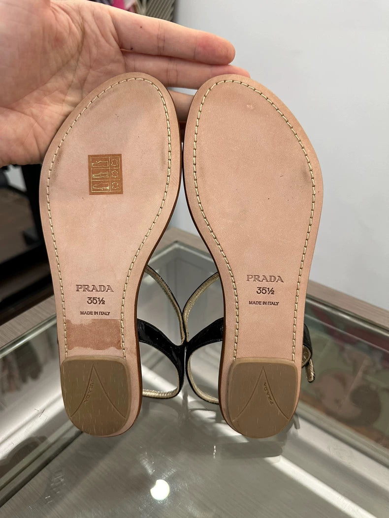 Prada Black Patent Leather Sandals
