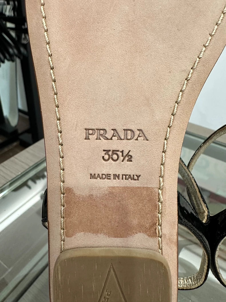 Prada Black Patent Leather Sandals