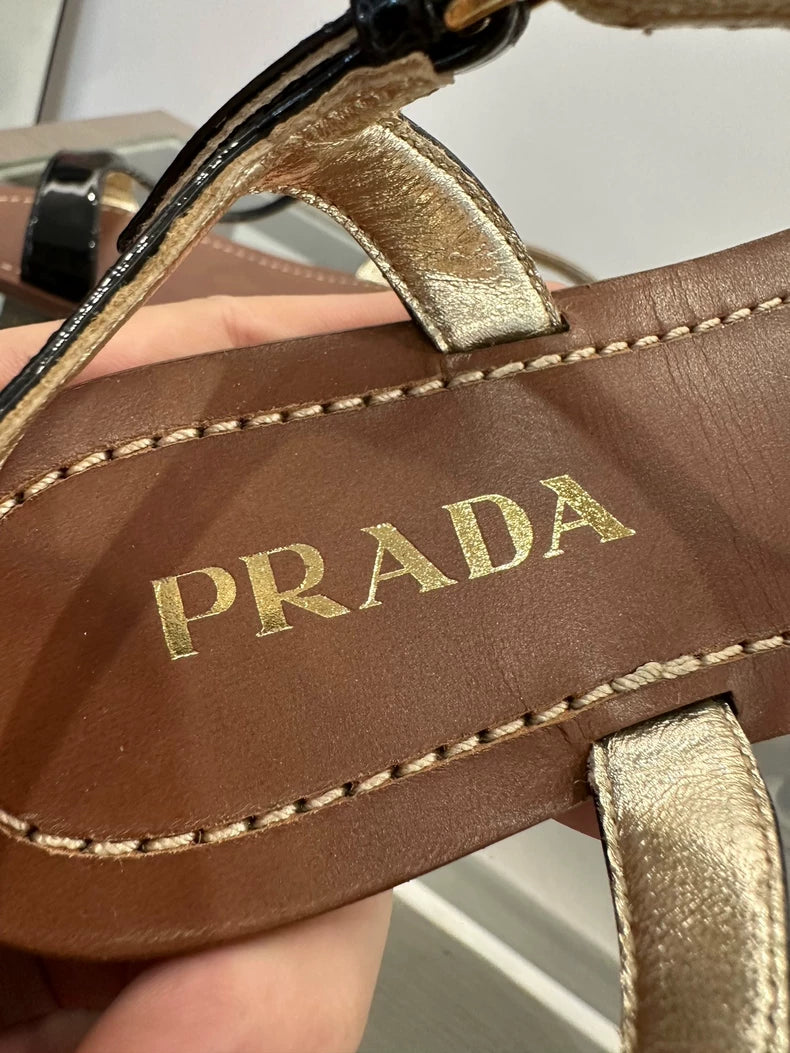 Prada Black Patent Leather Sandals