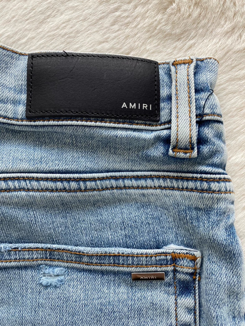 Amiri Blue Leopard Print Patchwork Jeans