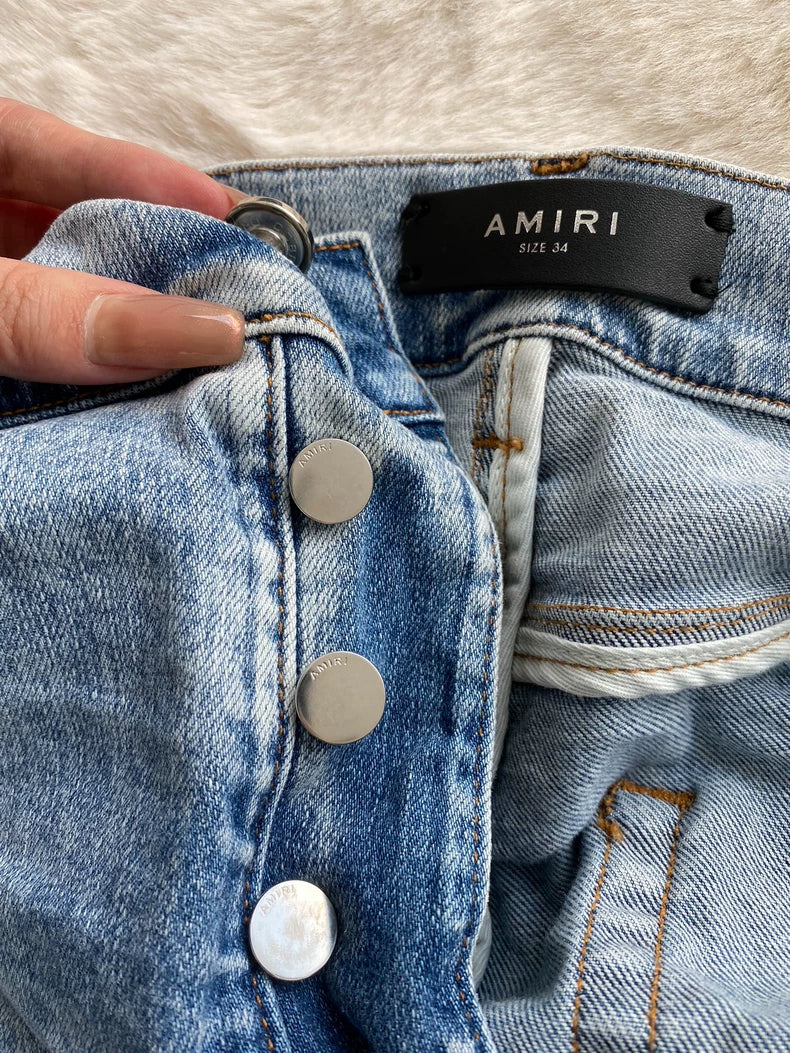 Amiri Blue Leopard Print Patchwork Jeans