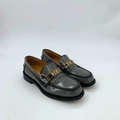 Dior Black Gray Logo Leather Loafers