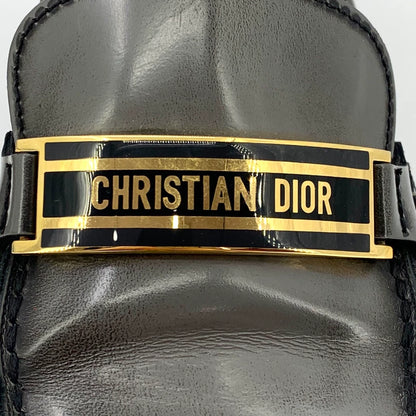 Dior Black Gray Logo Leather Loafers