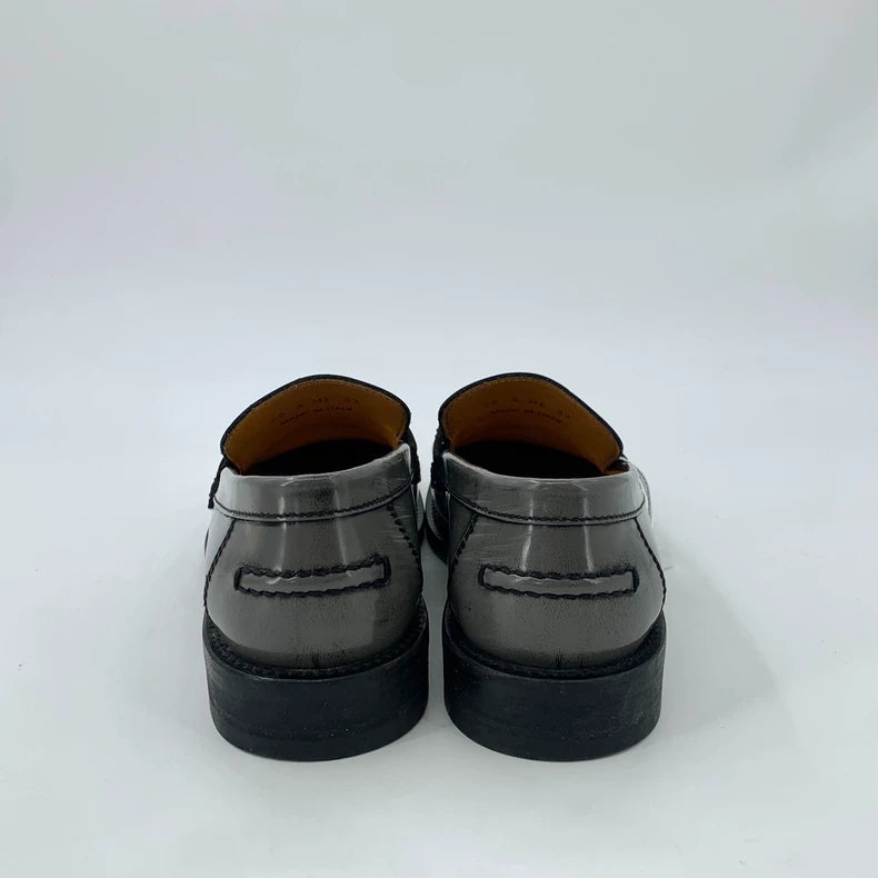 Dior Black Gray Logo Leather Loafers