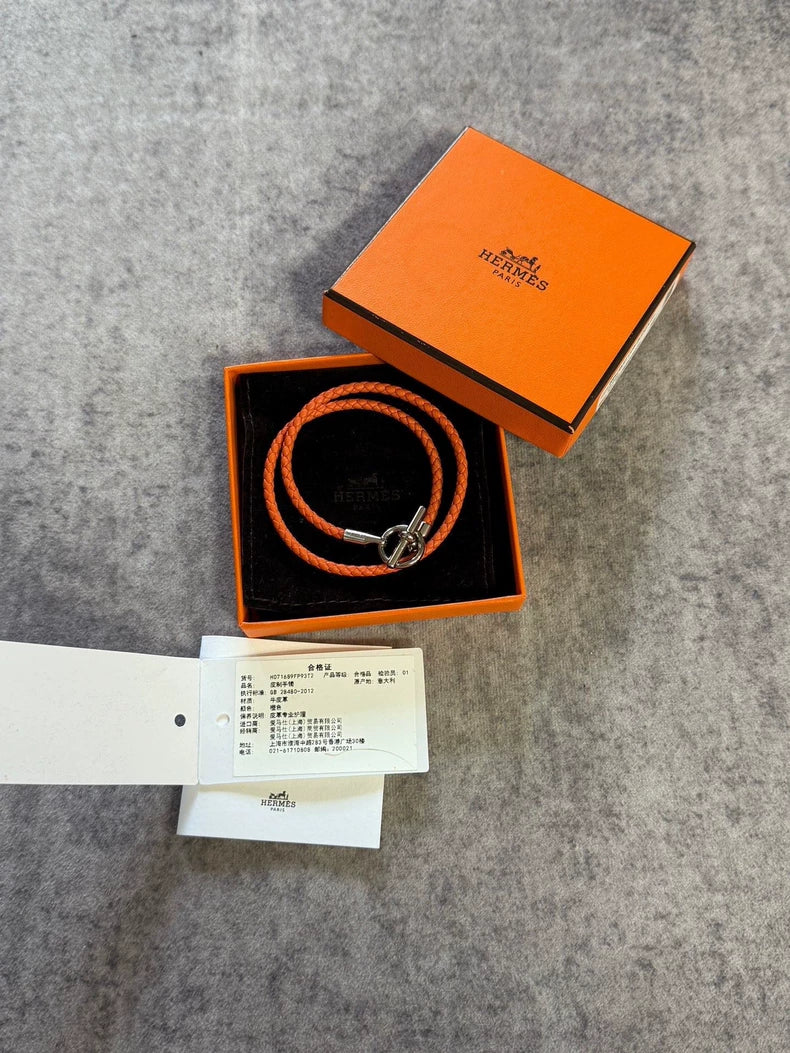 Hermes Double Loop Leather Bracelet-yf