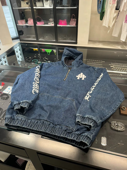 Chrome Hearts Denim Half-Zip Hoodie-yf