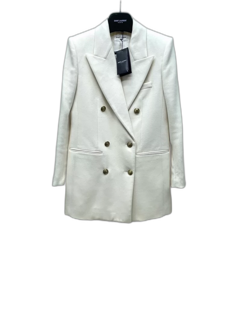 White Double-Breasted Wool Suit Jacket