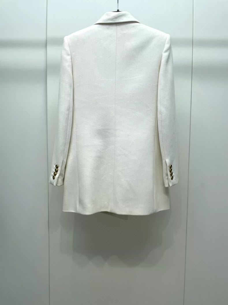 White Double-Breasted Wool Suit Jacket