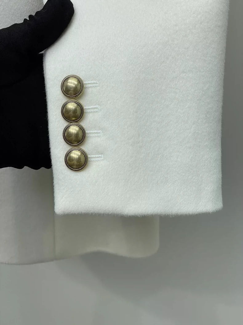 White Double-Breasted Wool Suit Jacket