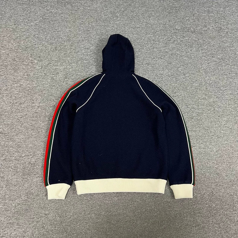 Gucci Deep Blue Logo Embroidered Hooded Jacket