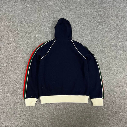 Gucci Deep Blue Logo Embroidered Hooded Jacket