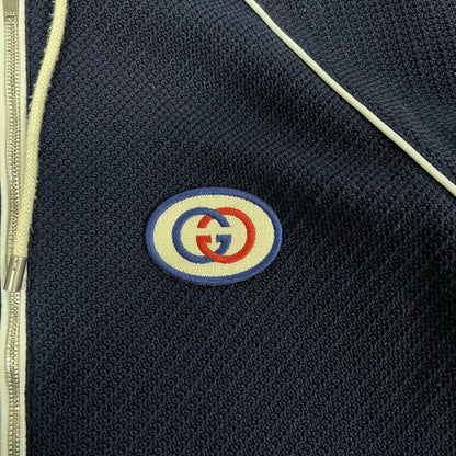 Gucci Deep Blue Logo Embroidered Hooded Jacket