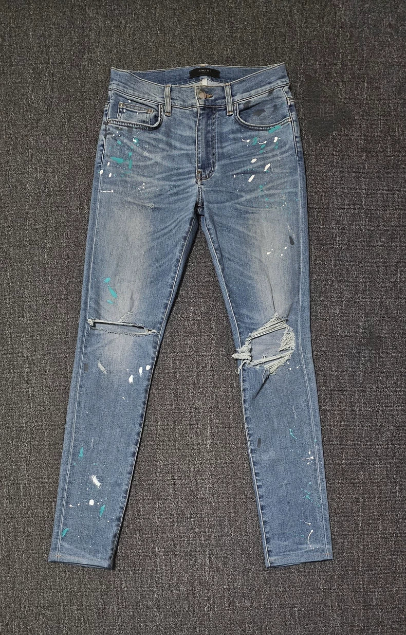 Amiri Distressed Denim Jeans With Paint Splatter-yf