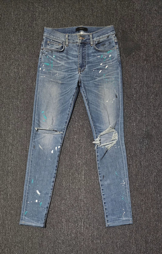 Amiri Distressed Denim Jeans With Paint Splatter-yf