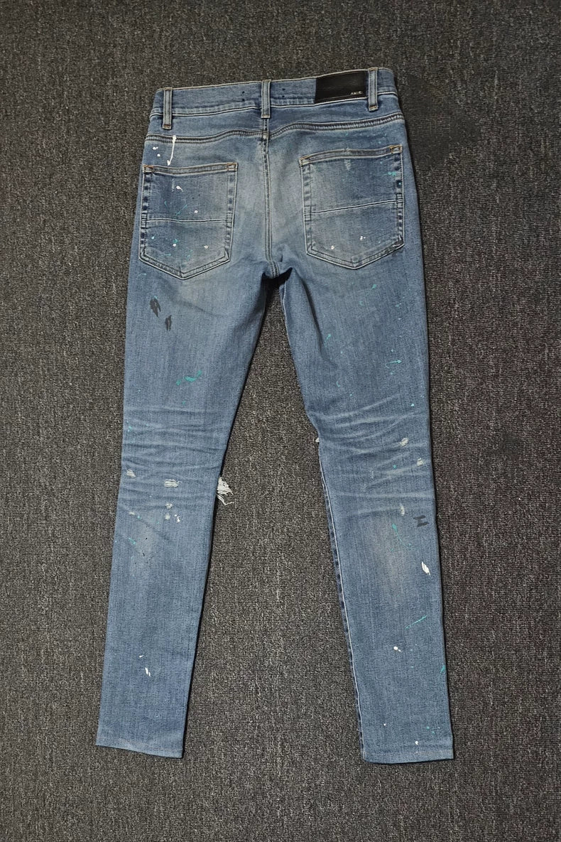 Amiri Distressed Denim Jeans With Paint Splatter-yf