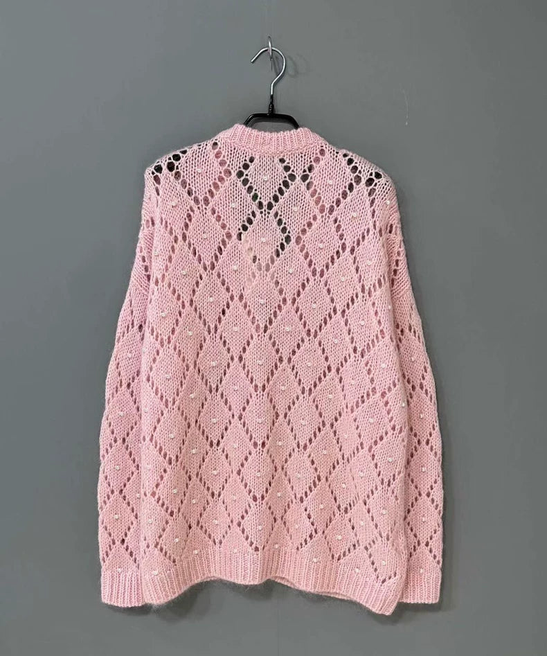 Pink Pearl Knit Cardigan by Miu Miu