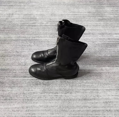 Elegant Guidi Black Leather Ankle Boots-zp
