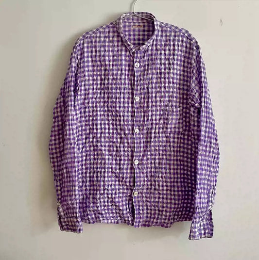 Kapital purple plaid double woven seersucker long sleeve shirt