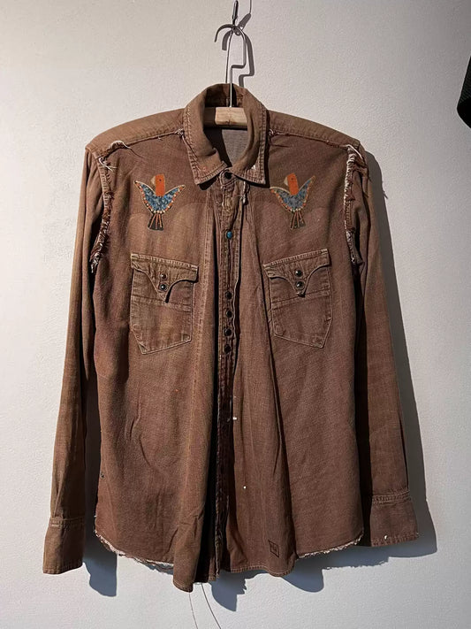 Kapital Out-of-print Old Navajo Bird Persimmon Dyed Denim Robe Western Shirt