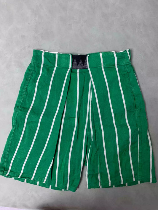 Kapital Green cotton and linen shorts with vertical stripes