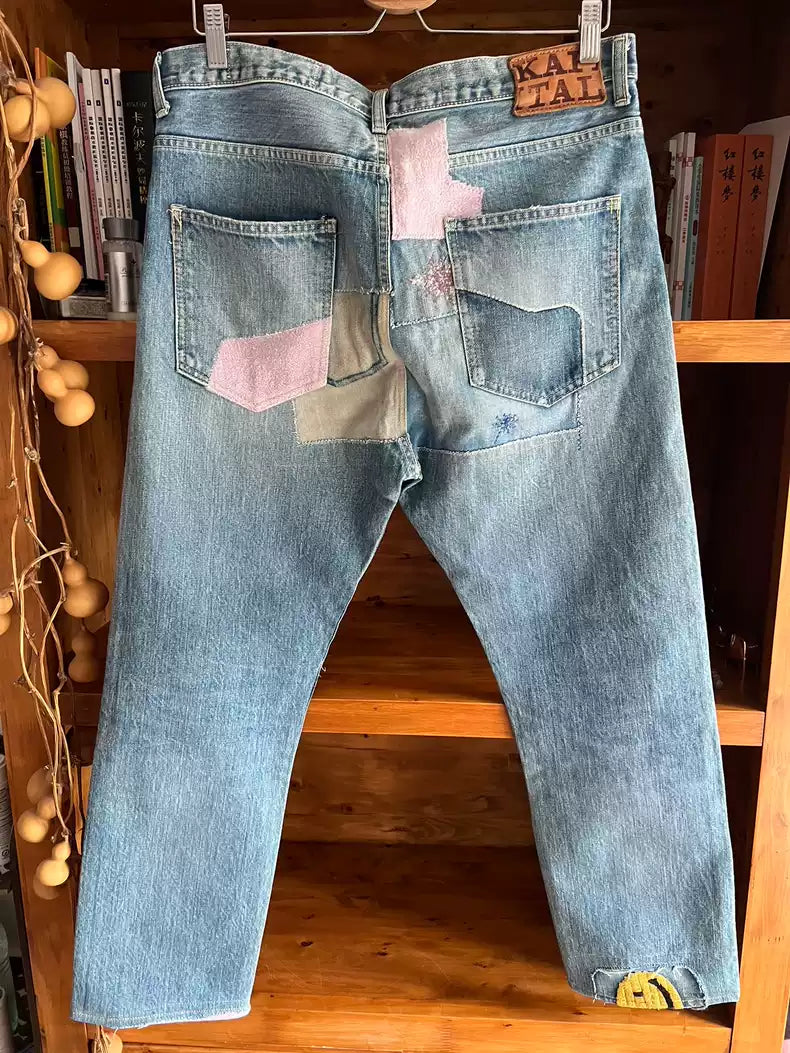 Kapital kountry genuine stitching patch washed old jeans.