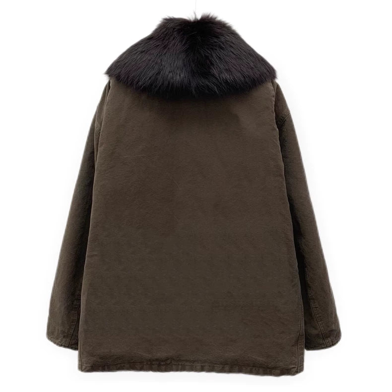 Prada Brown Cotton Jacket with Fur Collar