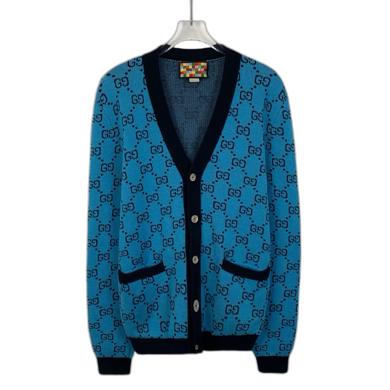 Gucci Blue Logo Knit Cardigan