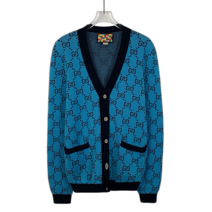 Gucci Blue Logo Knit Cardigan