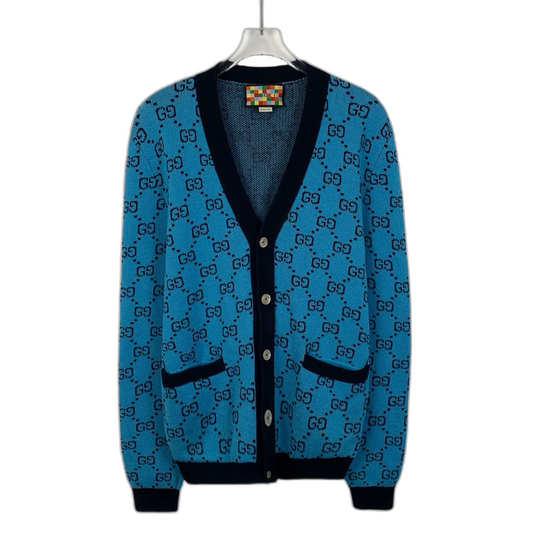 Gucci Blue Logo Knit Cardigan