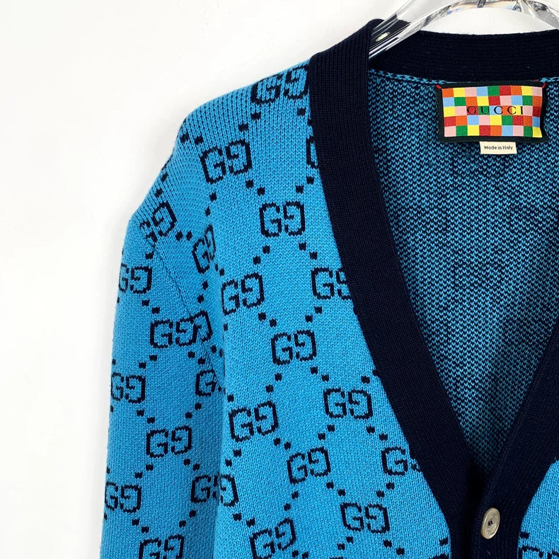 Gucci Blue Logo Knit Cardigan