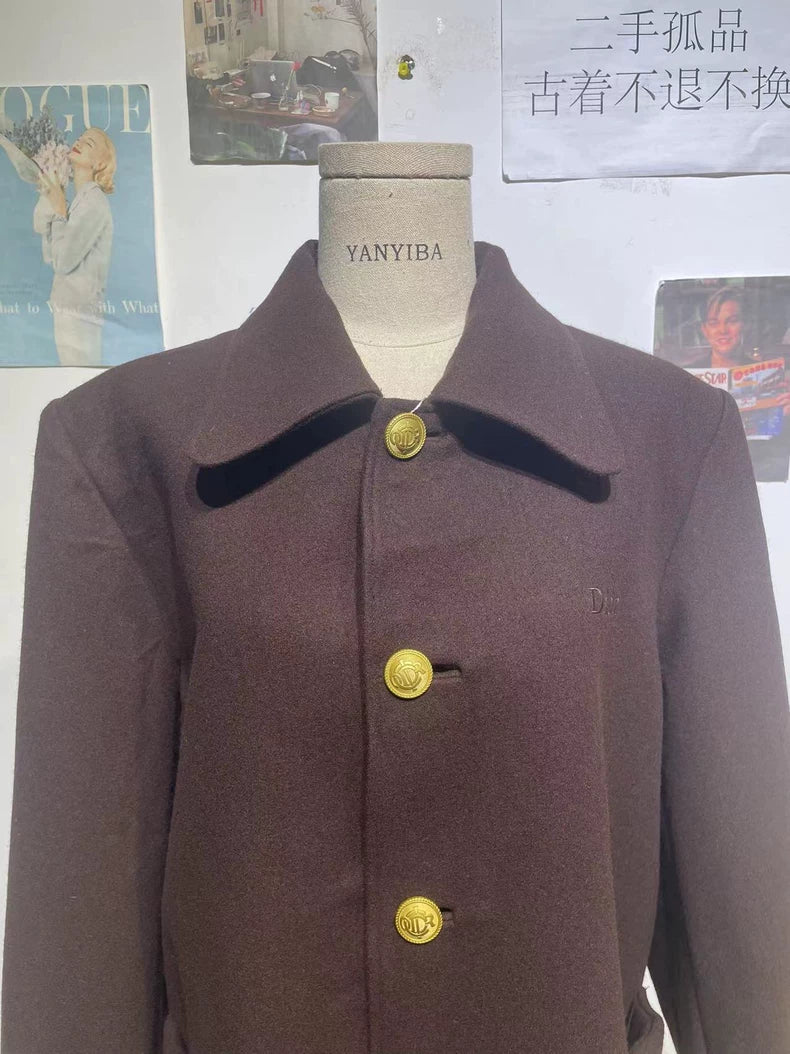 Vintage Dior Wool Overcoat with Gold Buttons