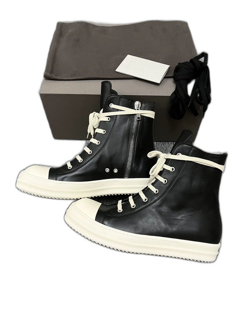 Rick Owens Black Leather High Top Sneakers-yf