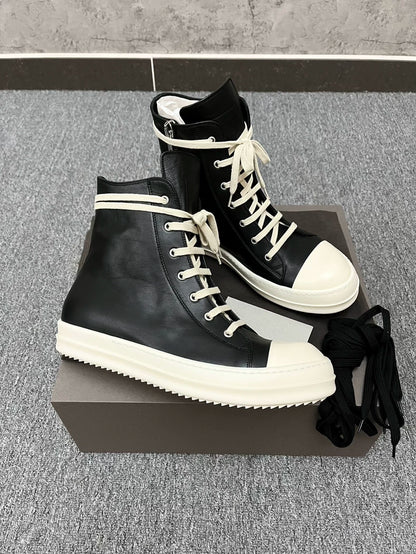 Rick Owens Black Leather High Top Sneakers-yf