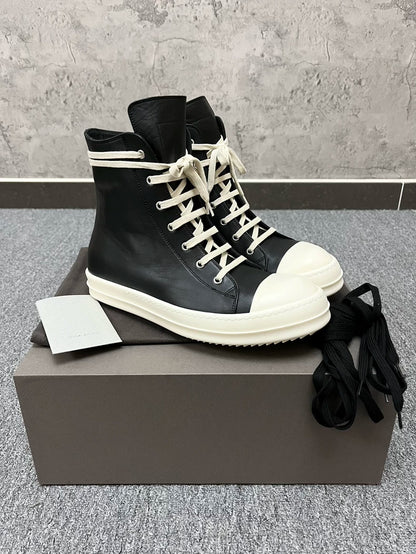 Rick Owens Black Leather High Top Sneakers-yf