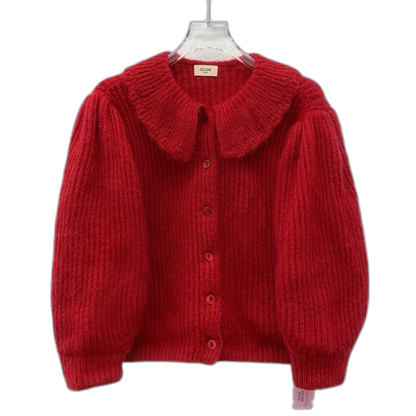 Celine Red Doll Collar Knit Cardigan Sweater