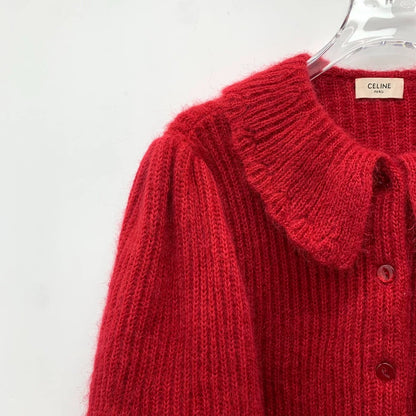 Celine Red Doll Collar Knit Cardigan Sweater
