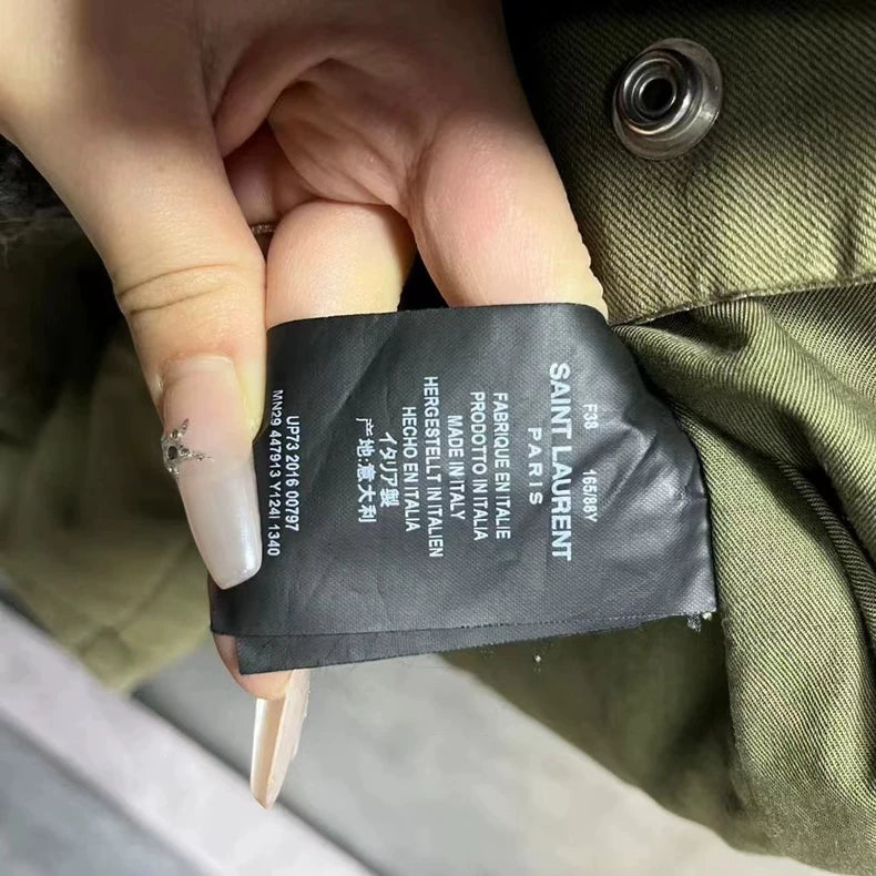 Saint Laurent Olive Green Hooded Parka Jacket