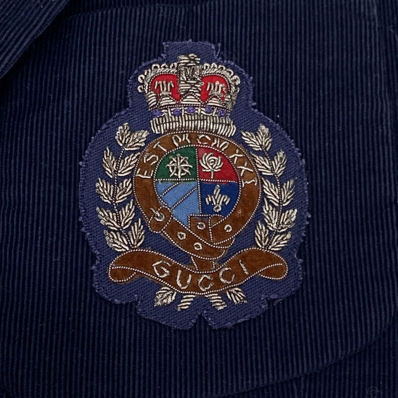 Gucci Navy Blue Cotton Blazer with Badge