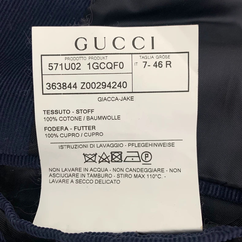 Gucci Navy Blue Cotton Blazer with Badge