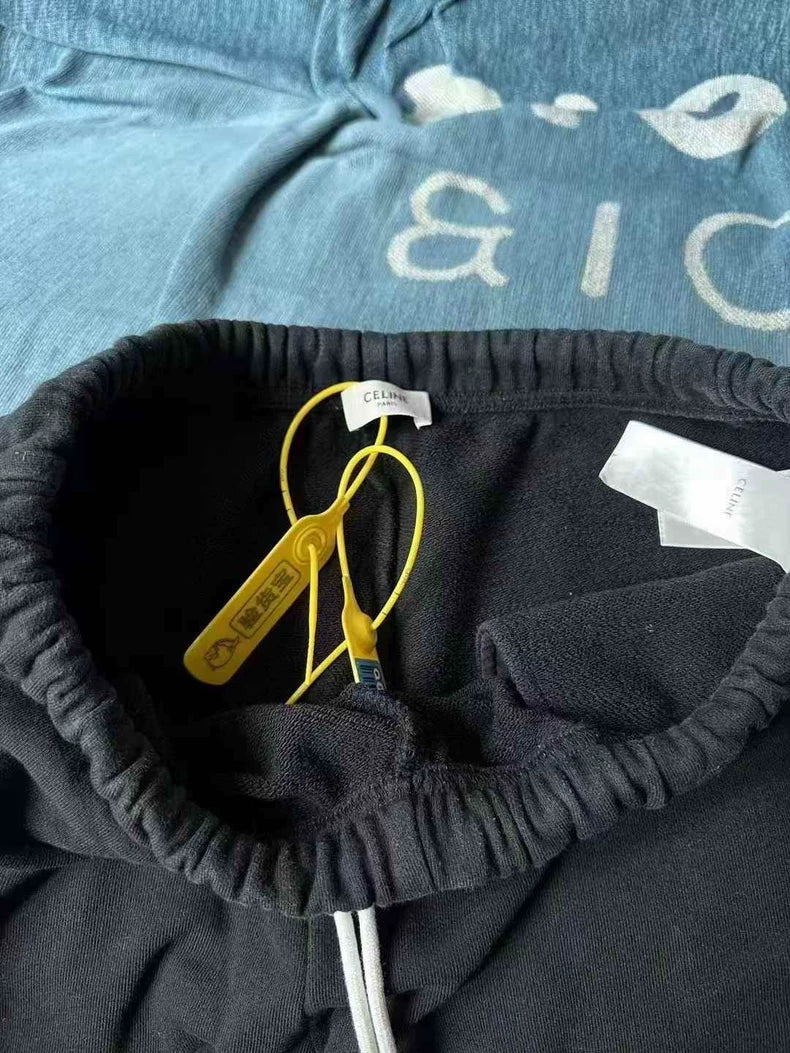 Black Celine Embroidered Logo Shorts