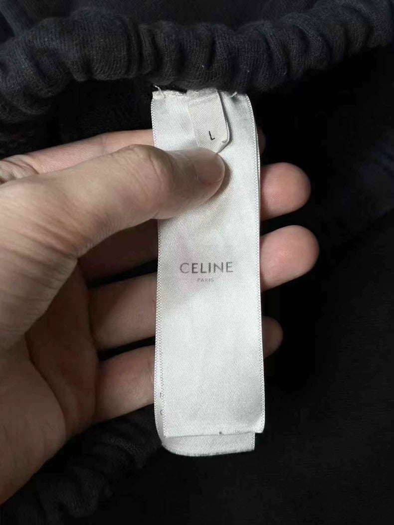 Black Celine Embroidered Logo Shorts