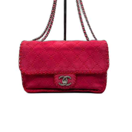 Chanel Red Suede Quilted Shoulder Bag