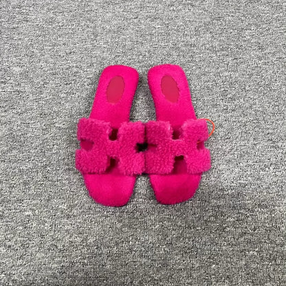 Hermes Pink Teddy Slides