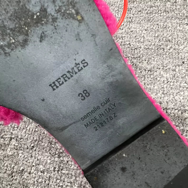 Hermes Pink Teddy Slides