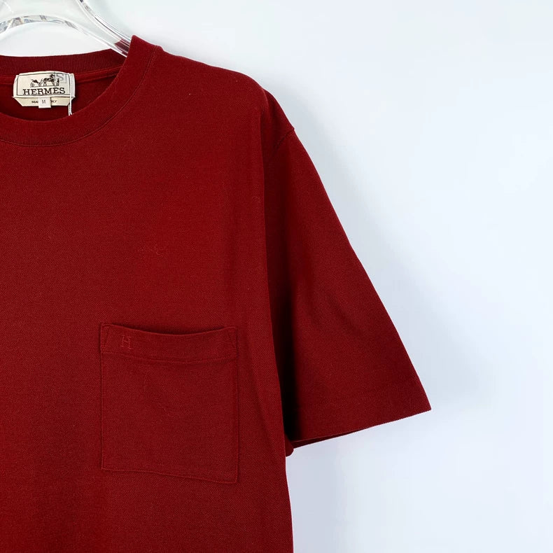 Hermes Red Pocket Cotton T-Shirt M Size