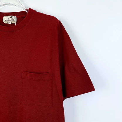 Hermes Red Pocket Cotton T-Shirt M Size