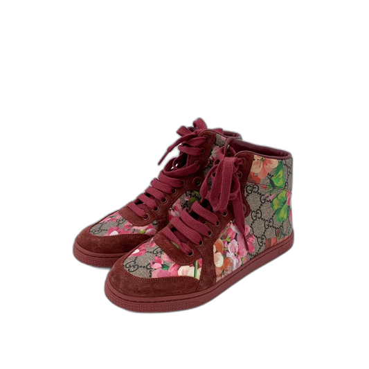 Gucci Red Logo Floral High-Top Sneakers