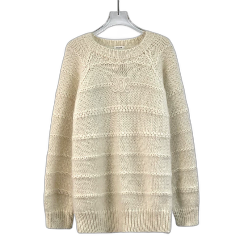 Celine Beige Embroidered Long Sleeve Sweater