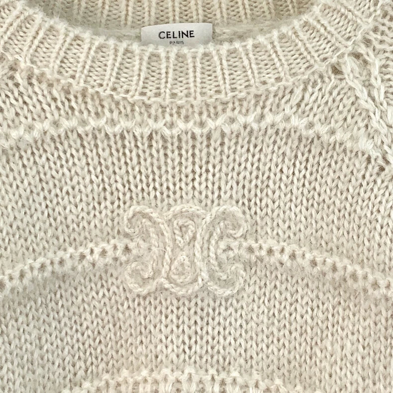 Celine Beige Embroidered Long Sleeve Sweater