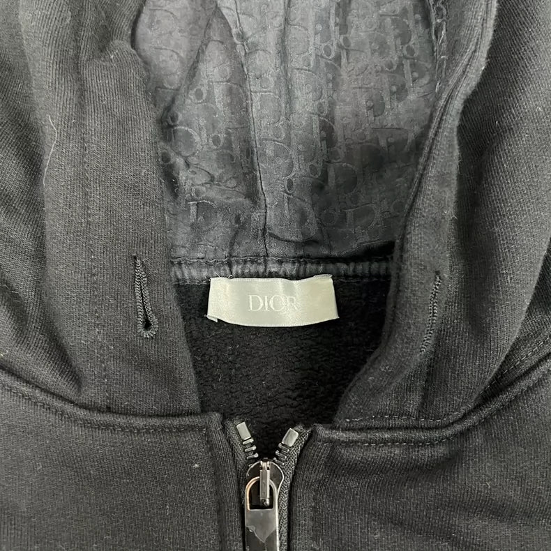 Dior Black Zip-Up Hoodie with Print